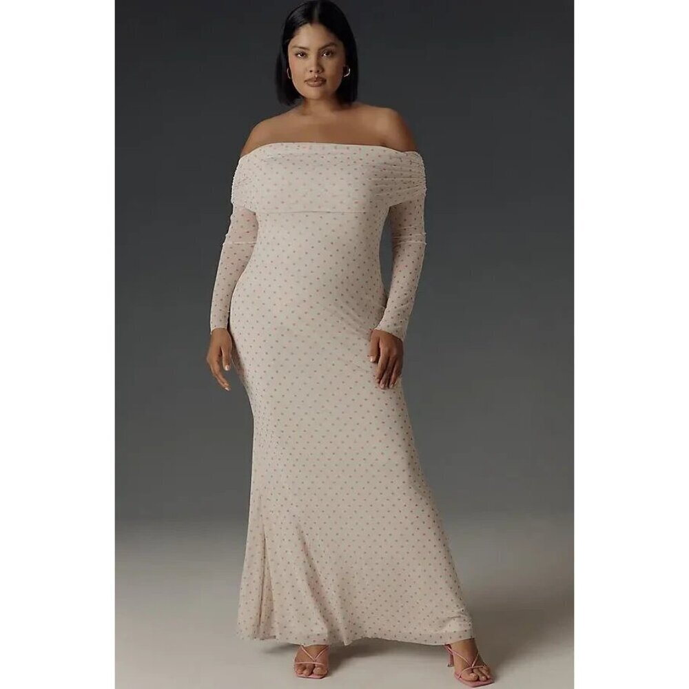 AFRM Long-Sleeve Off-The-Shoulder Mesh Maxi Dress 3X - Picture 2 of 2